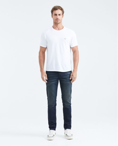 Jean Straight Fit Tiro Medio Bota Slim Azul Oscuro para Hombre