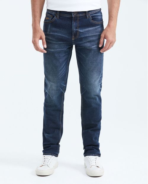 Jean Straight Fit Fit Medio Bota Slim Azul Oscuro para Hombre