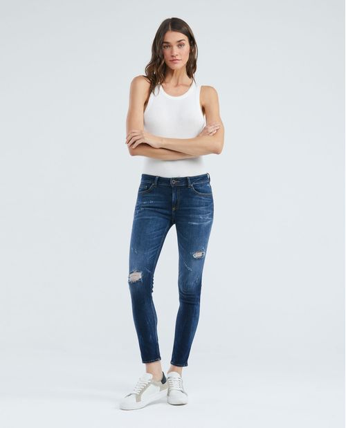 Jean de Mujer Low Rise, Rusty, Bota Skinny - Azul Oscuro + Rotos