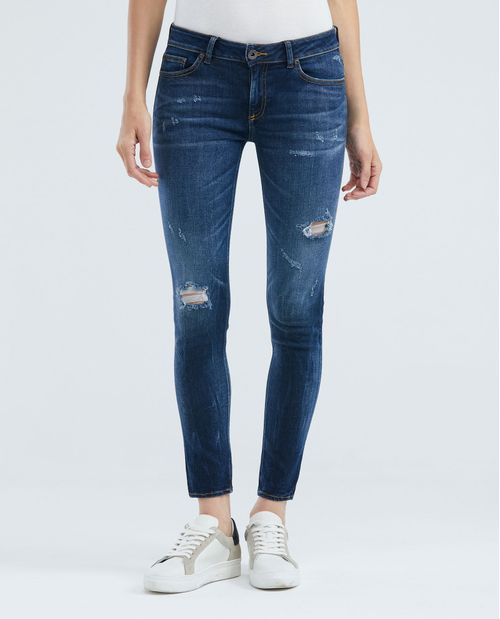 Jean de Mujer Low Rise, Rusty, Bota Skinny - Azul Oscuro + Rotos