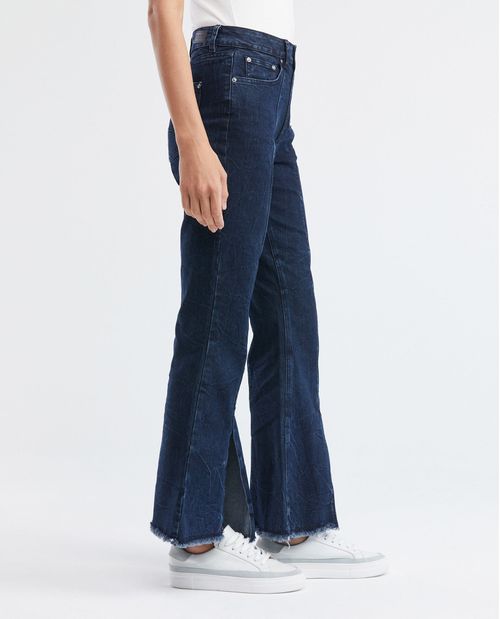 Jean de Mujer Wide Leg, Bota Flare - Azul Ultra Oscuro Cortes en Bota