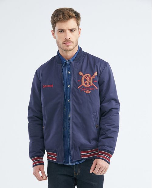 Chaqueta de Hombre, Silueta Bomber - Varsity Aplique en Chenille