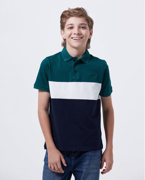 Camiseta Polo Straight Fit con Bloques de Color para Niño
