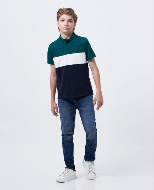 Camiseta Polo Straight Fit con Bloques de Color para Niño