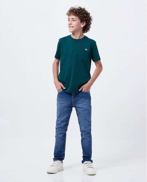 Camiseta Básica Straight Fit Cuello Redondo en Algodón para Niño