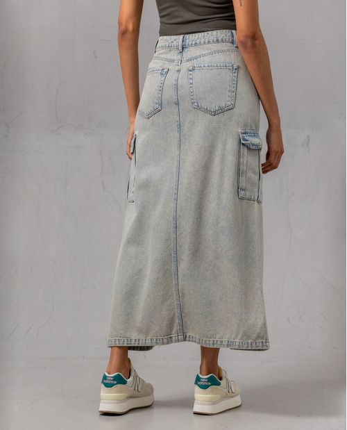 Falda en denim tono medio para mujer