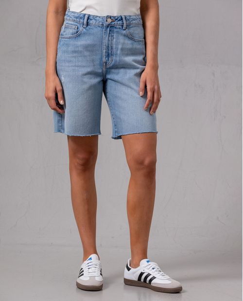 Bermuda en denim tono medio para mujer