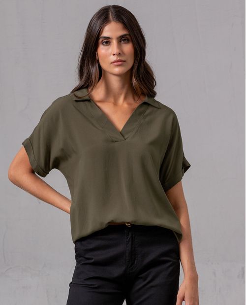 Camisa con escote en V para mujer