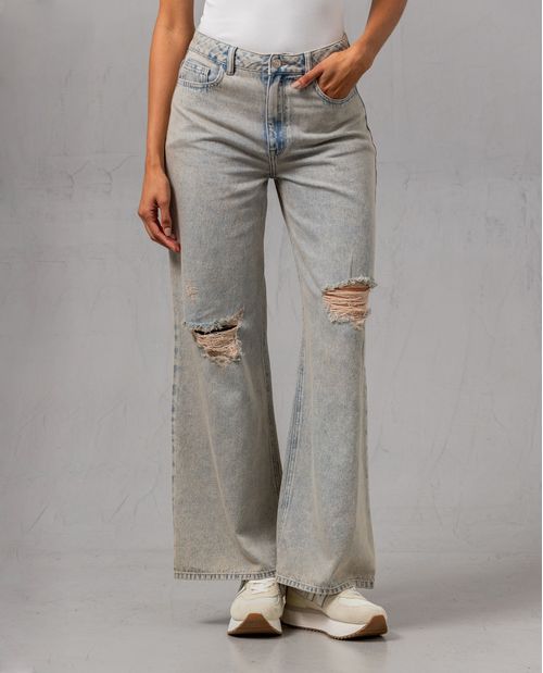 Jean Wide Leg con rotos para mujer