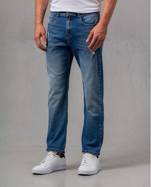 Jean Straight con iluminaciones en muslos para hombre