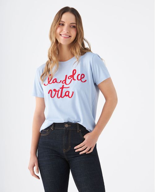 Camiseta con bordado en frente para mujer