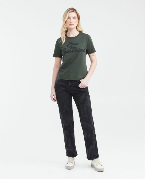 Camiseta Estampada con Detalles en Caviar para Mujer