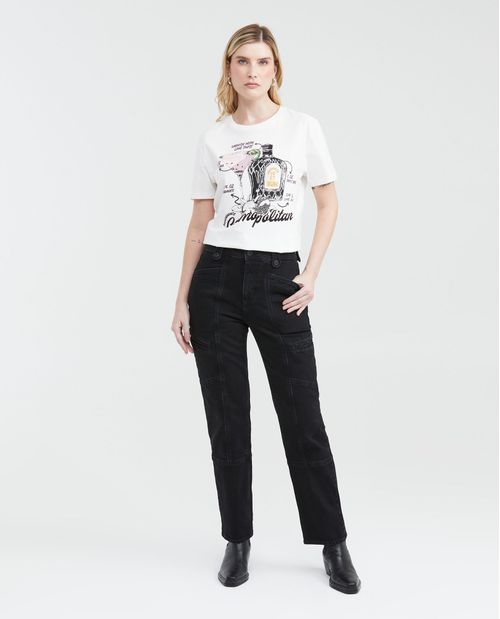 Camiseta Oversize Estampada con Detalle de Piedras para Mujer