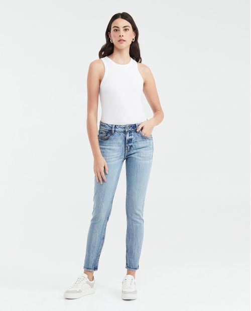 Jean High Rise Bota Slim Azul Medio para Mujer