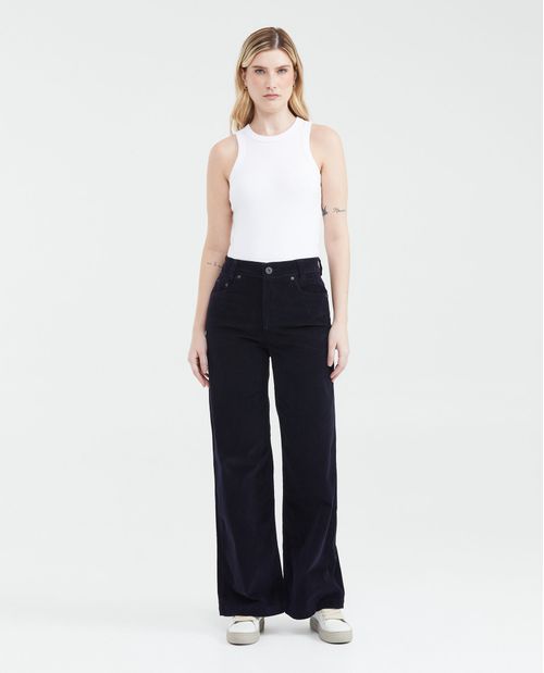 Jean Wide Leg High Rise Bota Relaxed Azul Oscuro Denim Corduroy para Mujer