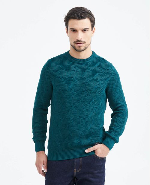 Suéter Tejido con Cuello Redondo Grueso para Hombre