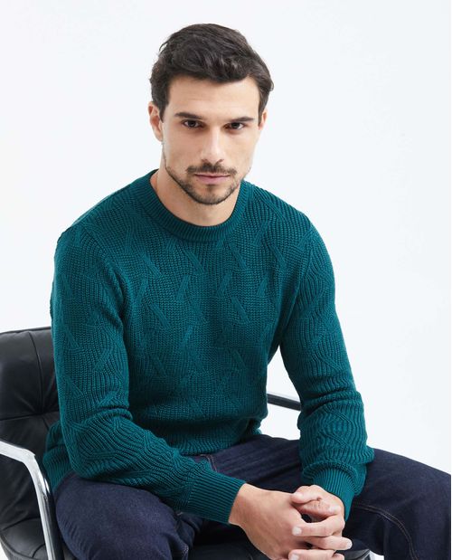 Suéter Tejido con Cuello Redondo Grueso para Hombre