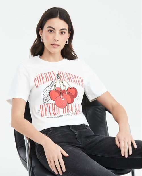 Camiseta Estampada con Detalles en Caviar para Mujer