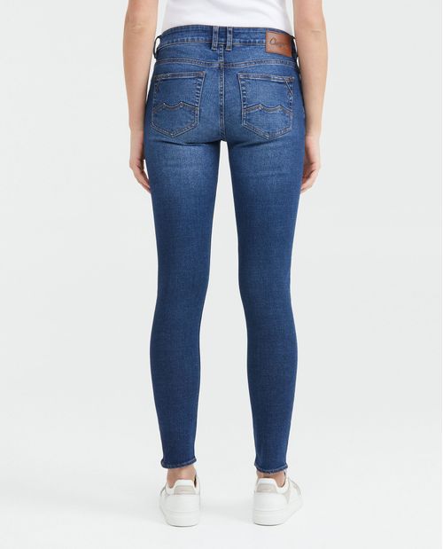 Jean Low Rise Bota Slim Azul Oscuro con Rotos para Mujer