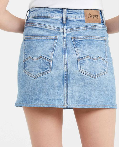 Falda Corta en Denim High Rise Azul Medio para Mujer