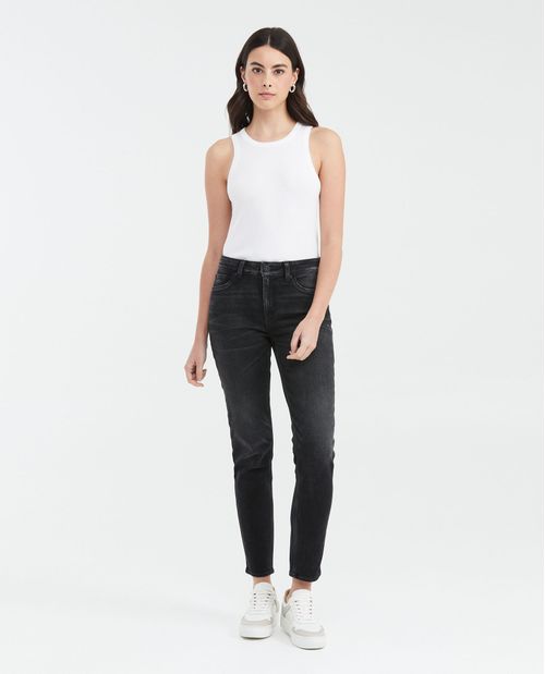 Jean High Rise Bota Slim Negro para Mujer