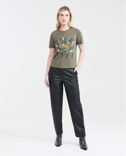 Camiseta Estampada con Detalles Aterciopelados para Mujer