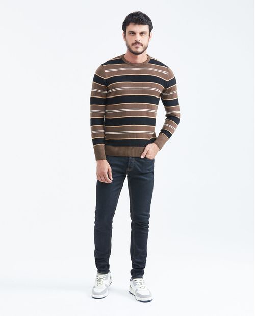 Suéter Tejido con Cuello Redondo y Bloques de Color para Hombre
