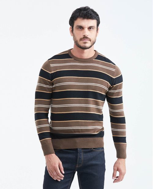 Suéter Tejido con Cuello Redondo y Bloques de Color para Hombre