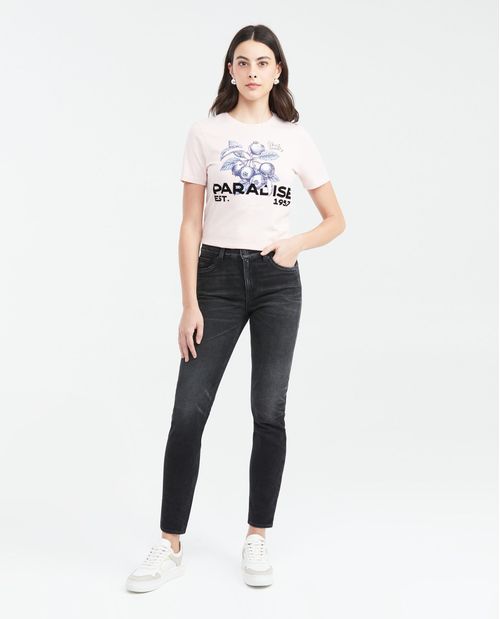 Camiseta Estampada con Detalles Aterciopelados para Mujer