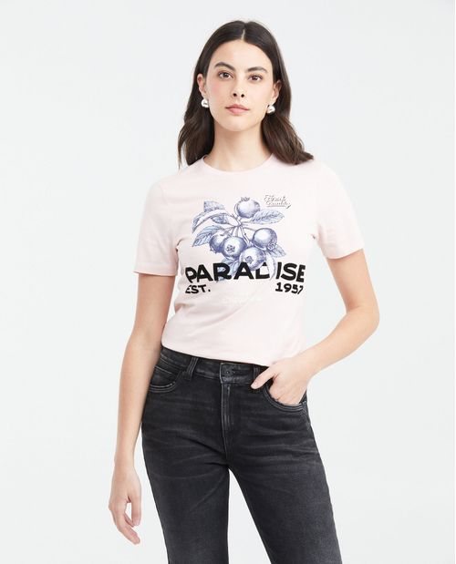 Camiseta Estampada con Detalles Aterciopelados para Mujer