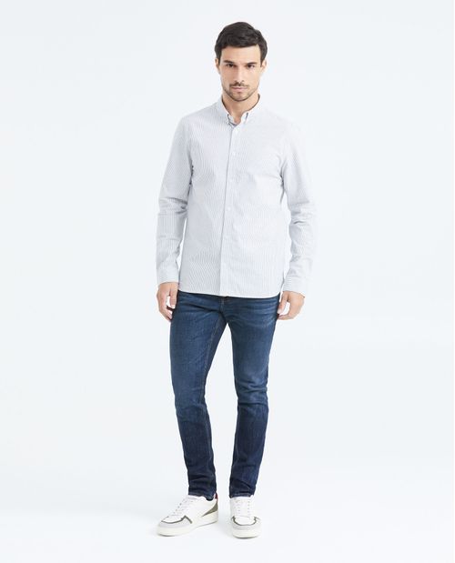 Camisa Slim Fit Manga Larga con Estampado de Rayas para Hombre