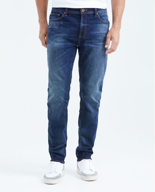 Jean Slim Fit Tiro Medio Bota Slim Azul Oscuro para Hombre