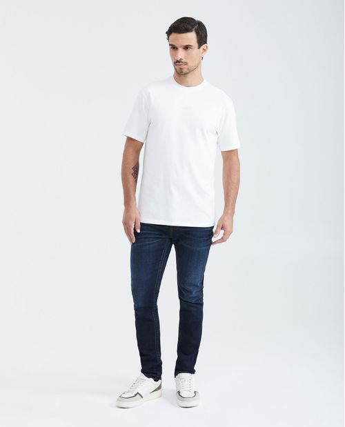 Camiseta Slim Fit Estampada Cuello Redondo en Algodón más Grueso para Hombre