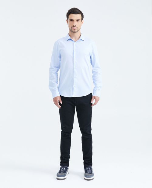 Camisa Slim Fit Manga Larga en Algodón con efecto de rayas para Hombre