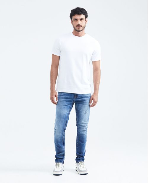 Jean Slim Fit Tiro Medio Bota Ajustada Azul Oscuro para Hombre