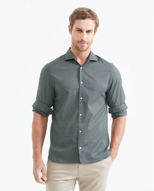 Camisa Premium Manga Larga con Estampado de Cuadros para Hombre