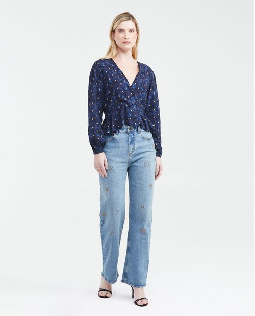 Camisa Estampada con Diseño Envolvente para Mujer