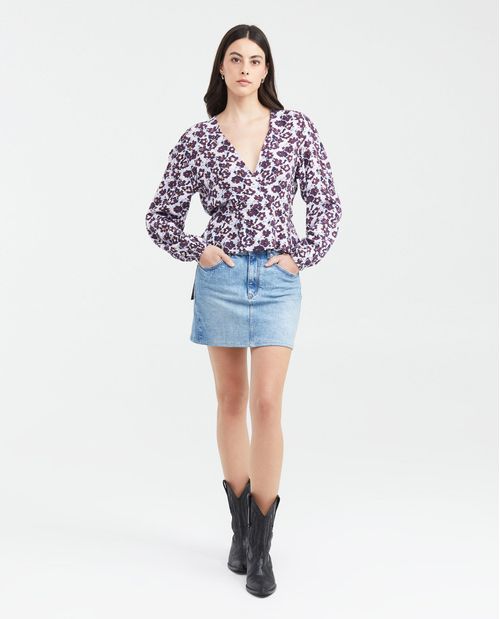 Camisa Estampada con Diseño Envolvente para Mujer
