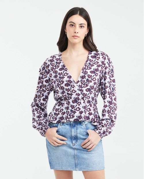Camisa Estampada con Diseño Envolvente para Mujer