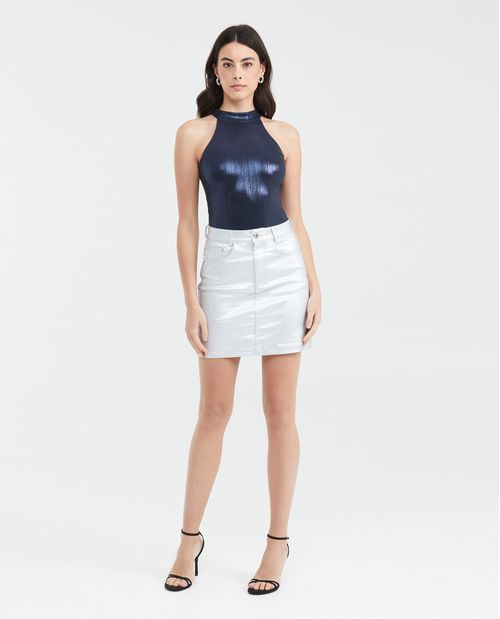Body con Cuello Halter con Acabado Brillante para Mujer