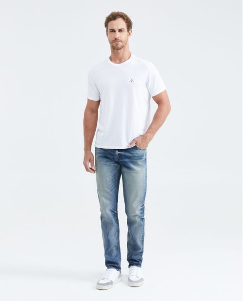 Jean Straight Fit Tiro Medio Boot Cut Azul Medio Lavado Vintage para Hombre