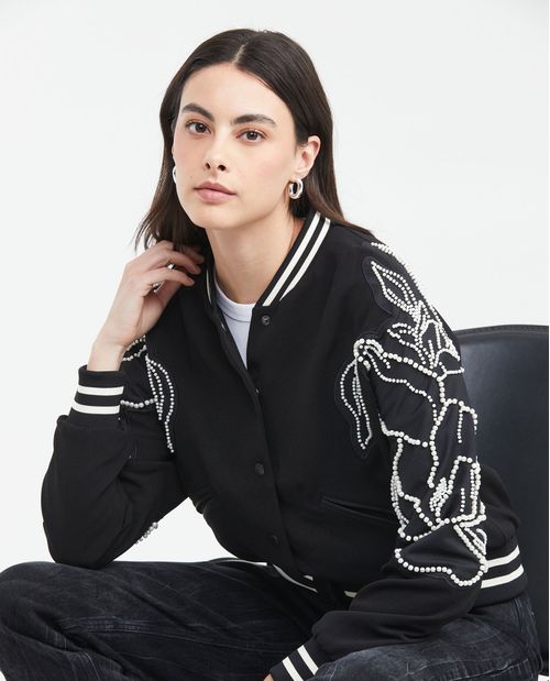 Chaqueta Tipo Bomber con Bordados en Perlas para Mujer