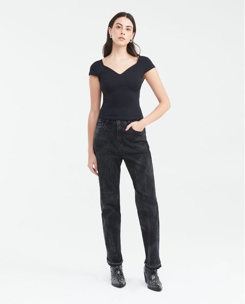 Camiseta Súper Ajustada con Escote en V para Mujer