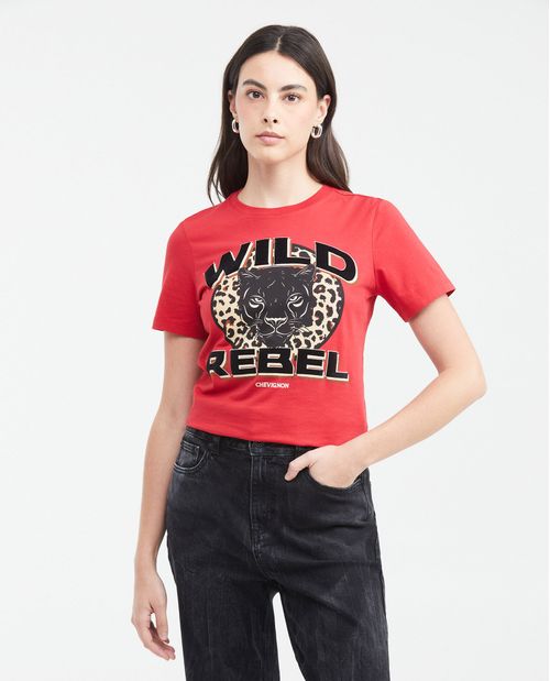 Camiseta Estampada con Detalles Aterciopelados para Mujer