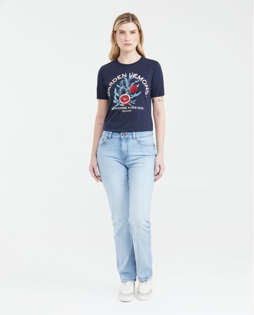 Camiseta Estampada con Detalle de Piedras para Mujer