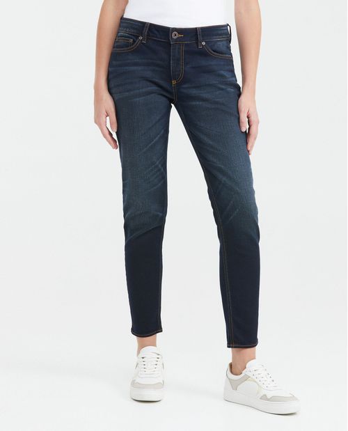 Jean Low Rise Bota Slim Azul Ultra Oscuro Acabado Resinado para Mujer