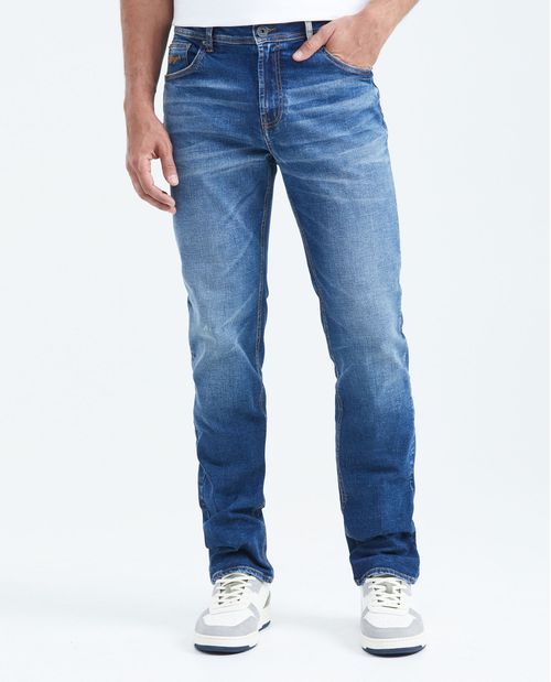 Jean Straight Fit Tiro Medio Boot Cut Azul Medio para Hombre