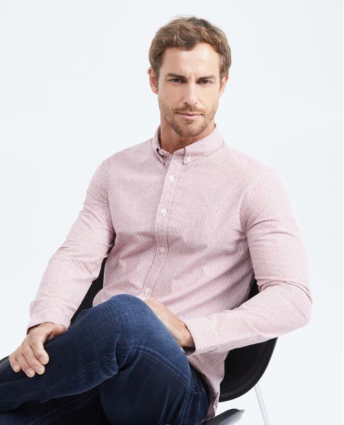 Camisa Slim Fit Manga Larga con Estampado de Rayas para Hombre