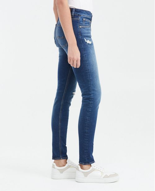 Jean Low Rise Bota Slim Azul Medio con Rotos para Mujer