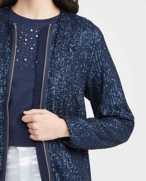 Chaqueta Tipo Bomber con Lentejuelas para Mujer